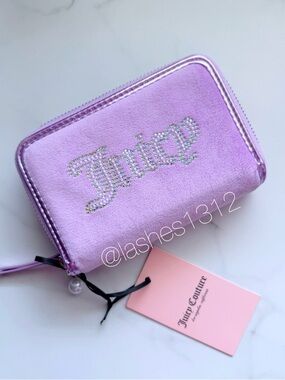 JUICY COUTURE Wallet String of Pearls Double Zip Around - Purple Velour